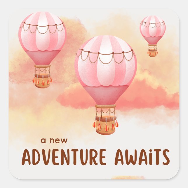 A New Adventure Awaits Sunset Square Sticker (Front)