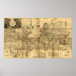 A new and correct map of the whole world poster