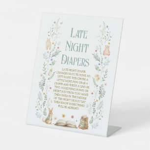 A New Chapter Baby Shower Late Night Diapers Pedestal Sign