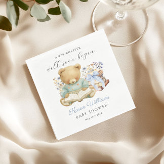 A New Chapter Begin Bear Book Baby Shower Napkin