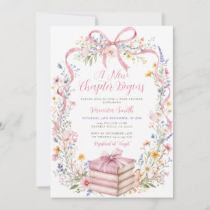 A New Chapter Begin Book Baby Shower Wildflowers Invitation