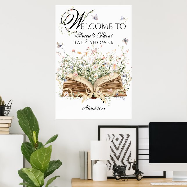 A New Chapter Begin Book Wildflower Baby Shower Poster (Home Office)