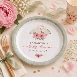 A new chapter begins  baby shower  paper plate