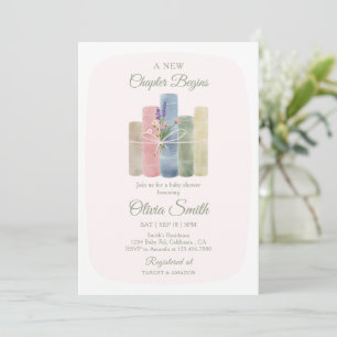 A New Chapter Begins Baby Shower Pastel Pink Books Invitation