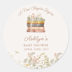A New Chapter Begins Baby Shower Round Sticker