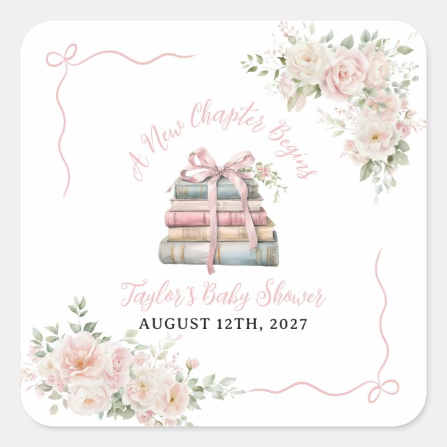 A New Chapter Begins Baby Shower  Square Sticker (Front)