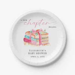 A New Chapter Begins Baby Shower Watercolor Books Paper Plate