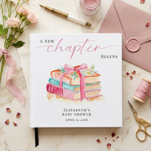 A New Chapter Begins Baby Shower Watercolor Pink Guest Book