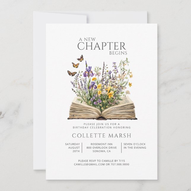 A New Chapter Begins Birthday Party Invitation (Front)