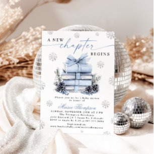 A New Chapter Begins Blue Bow Winter Baby Shower Invitation