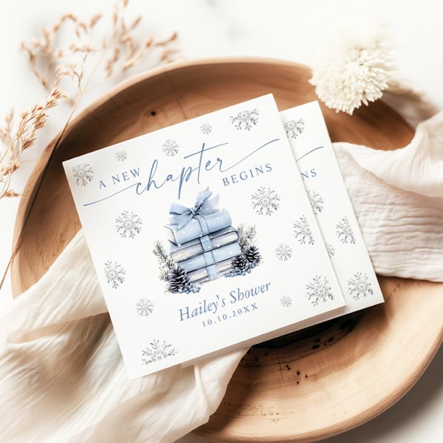 A New Chapter Begins, Blue Bow Winter Baby Shower Napkin (Creator Uploaded)