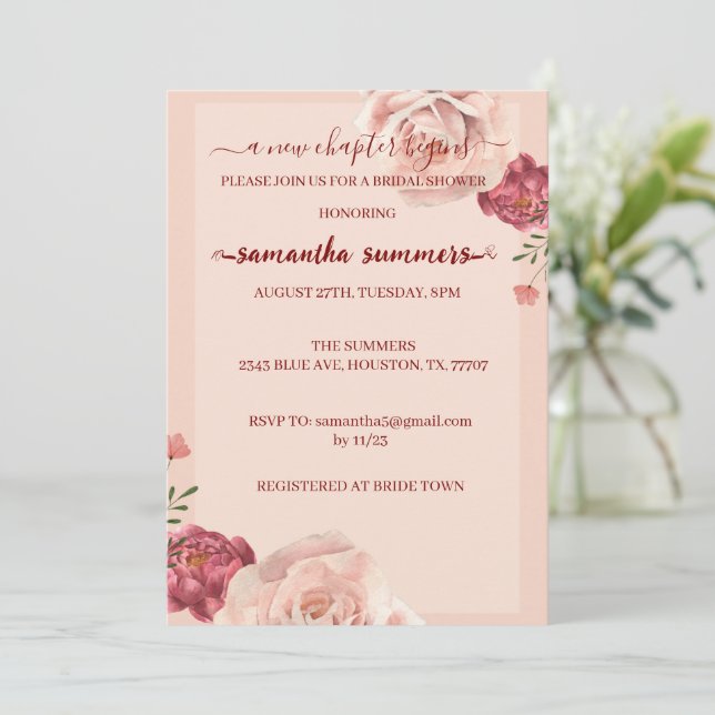 A new Chapter Begins Book Bridal shower  Invitation (Standing Front)