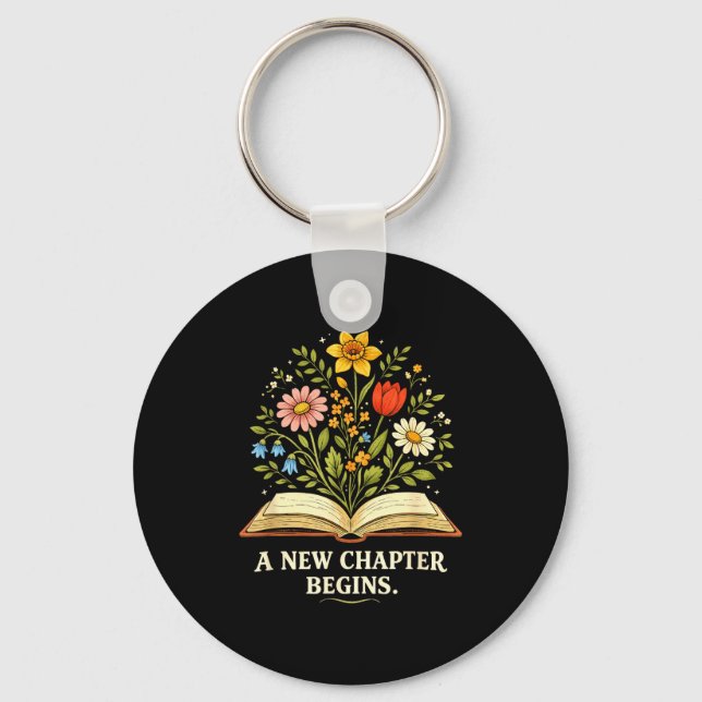 A new chapter begins book lover inspiring readers  key ring (Front)