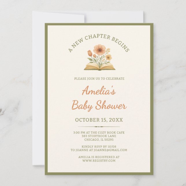 A New Chapter Begins - Book Theme Baby Shower Invitation (Front)