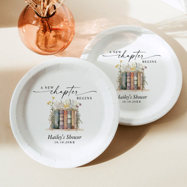 A New Chapter Begins, Book Theme Bridal Shower Paper Plate (Creator Uploaded)