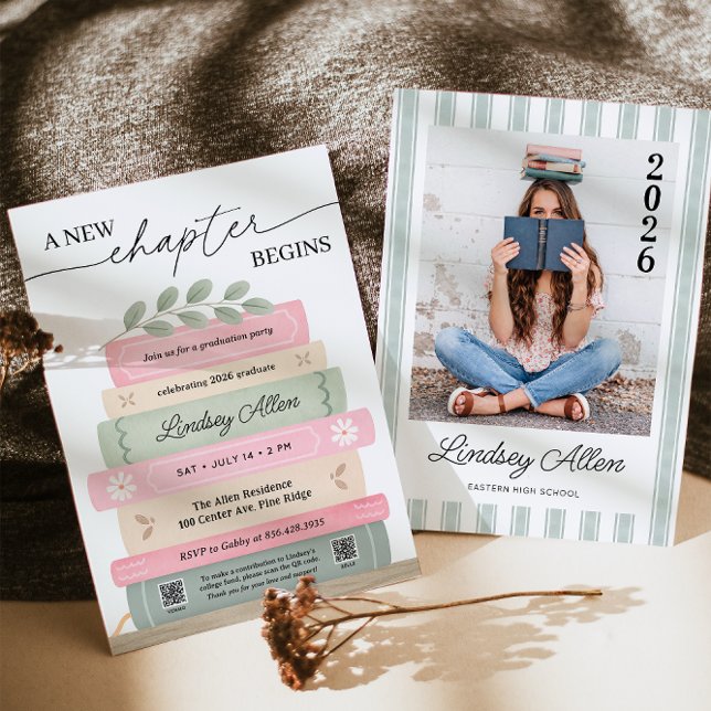 A New Chapter Begins Book Theme Graduation Party Invitation (Creator Uploaded)