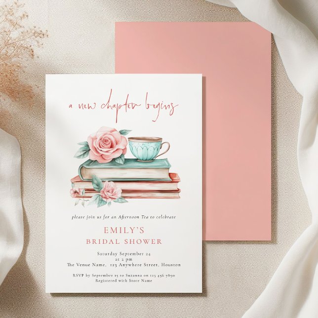 A New Chapter Begins Books Bridal Shower Invitation (Front and back view)