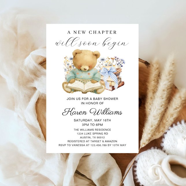A New Chapter Begins Boy Bear Books Baby Shower Invitation (A new chapter will soon begin Boy bear books baby shower invitation)