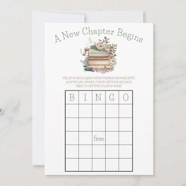 A New Chapter Begins! Bridal Shower BINGO game Invitation (Front)