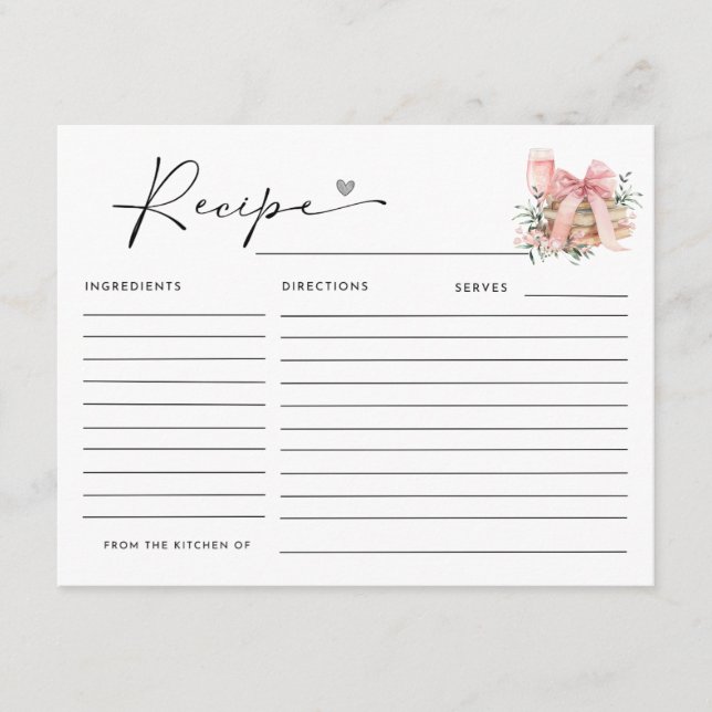A NEW CHAPTER BEGINS BRIDAL SHOWER RECIPE ENCLOSURE CARD (Front)