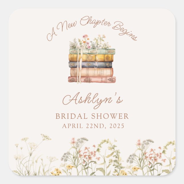  A New Chapter Begins Bridal Shower Square Sticker (Front)
