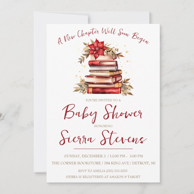A New Chapter Begins, Christmas Theme Baby Shower Invitation (Front)