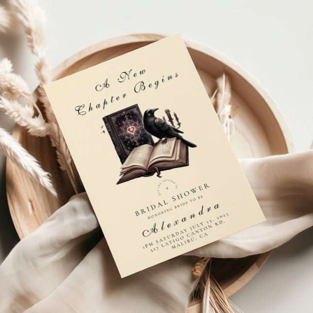 A new chapter begins dark raven bridal shower invitation (Creator Uploaded)