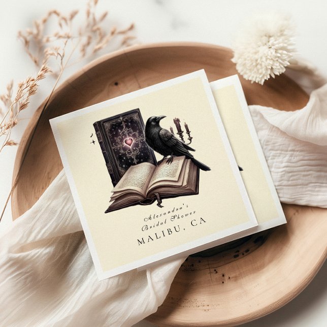 A new chapter begins dark raven bridal shower napkin (Creator Uploaded)