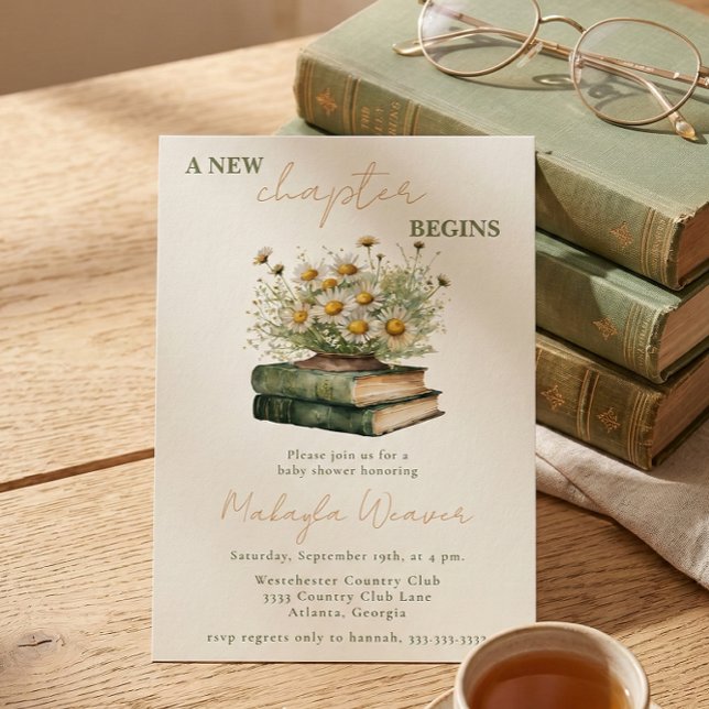 A New Chapter Begins Floral Books Baby Shower Invitation (Creator Uploaded)