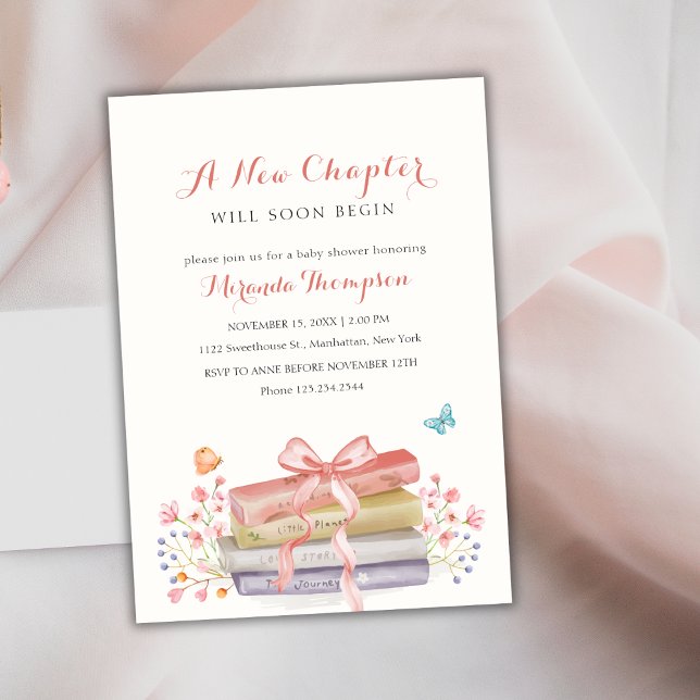 A New Chapter Begins Floral Bow Book Baby Shower  Invitation (A New Chapter Begins Floral Bow Book Baby Shower Invitation)