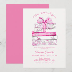 A New Chapter Begins Floral Bow Books Baby Shower  Invitation