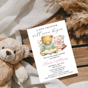 A New Chapter Begins Girl Bear Books Baby Shower Invitation