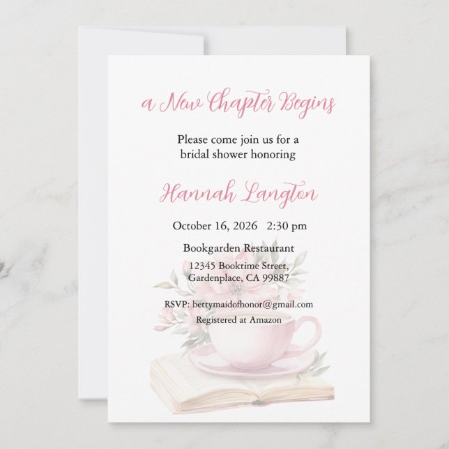 A New Chapter Begins Invitation, Bridal Shower Invitation (Front)