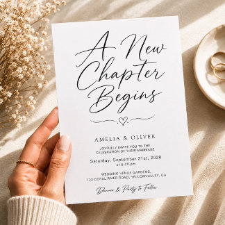 A New Chapter Begins Modern Minimalist Wedding Invitation