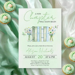 A New Chapter Begins neutral green baby shower Invitation
