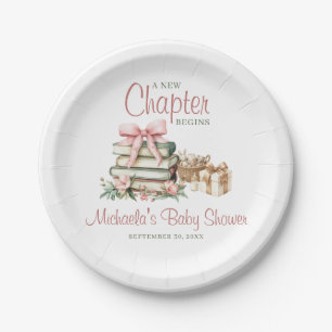 A New Chapter Begins Pink Bow Baby Shower Paper Plate