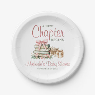 A New Chapter Begins Pink Bow Baby Shower Paper Plate