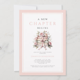 A New Chapter Begins Pink Bow Books Baby Shower Invitation