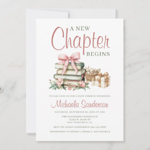 A New Chapter Begins Pink Bow Books Baby Shower Invitation