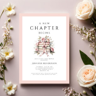 A New Chapter Begins Pink Bow Books Baby Shower Invitation