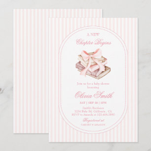 A New Chapter Begins, Pink Bow Books Baby Shower Invitation