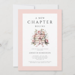 A New Chapter Begins Pink Bow Books Baby Shower Invitation