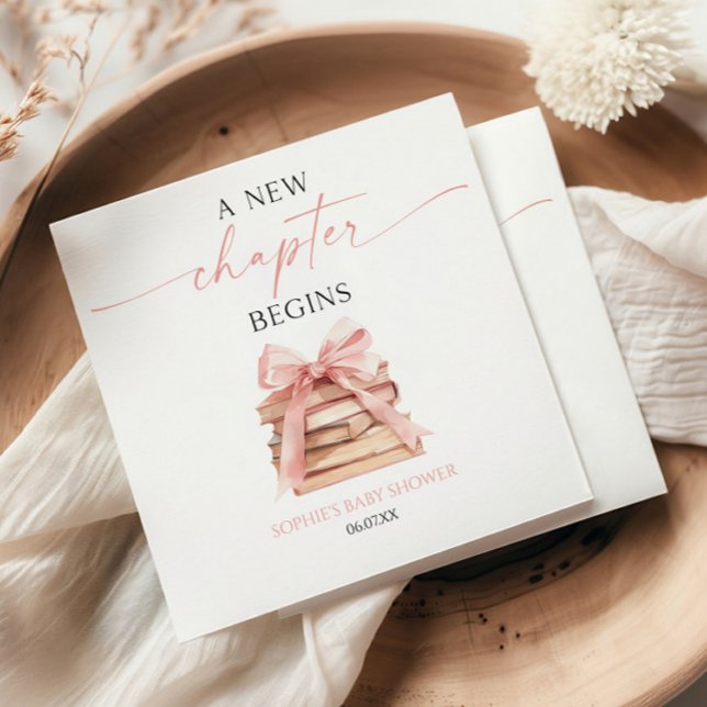 A New Chapter Begins Pink Bow Books Baby Shower Napkin (Creator Uploaded)