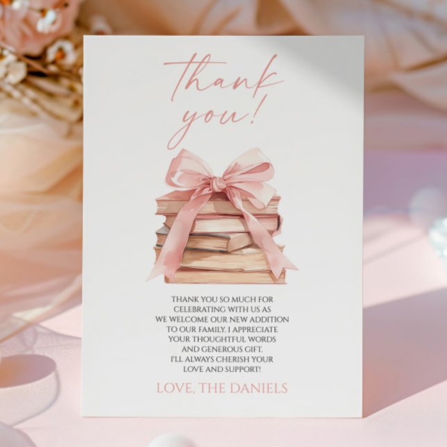 A New Chapter Begins Pink Bow Books Baby Shower Thank You Card (Creator Uploaded)