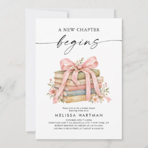 A New Chapter Begins Pink Bow Books Bridal Shower Invitation