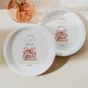 A New Chapter Begins Pink Bow Books Bridal Shower Paper Plate