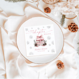 A New Chapter Begins, Pink Bow Winter Baby Shower Napkin