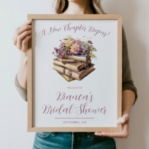 A New Chapter Begins! Purple Floral Bridal Shower Poster