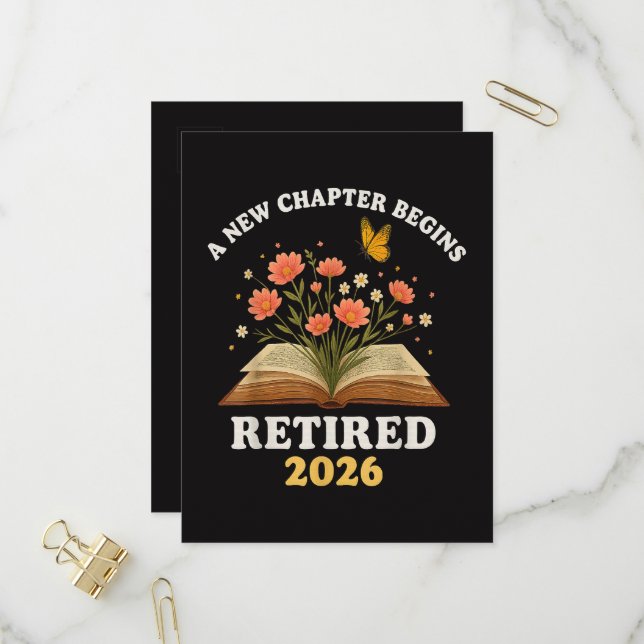 A New Chapter Begins Retired 2026 Invitation Postcard (Front/Back In Situ)