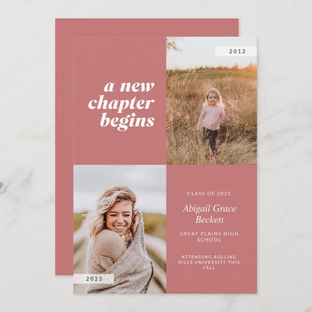 A New Chapter Begins Rose Graduation Invitation (Front/Back)